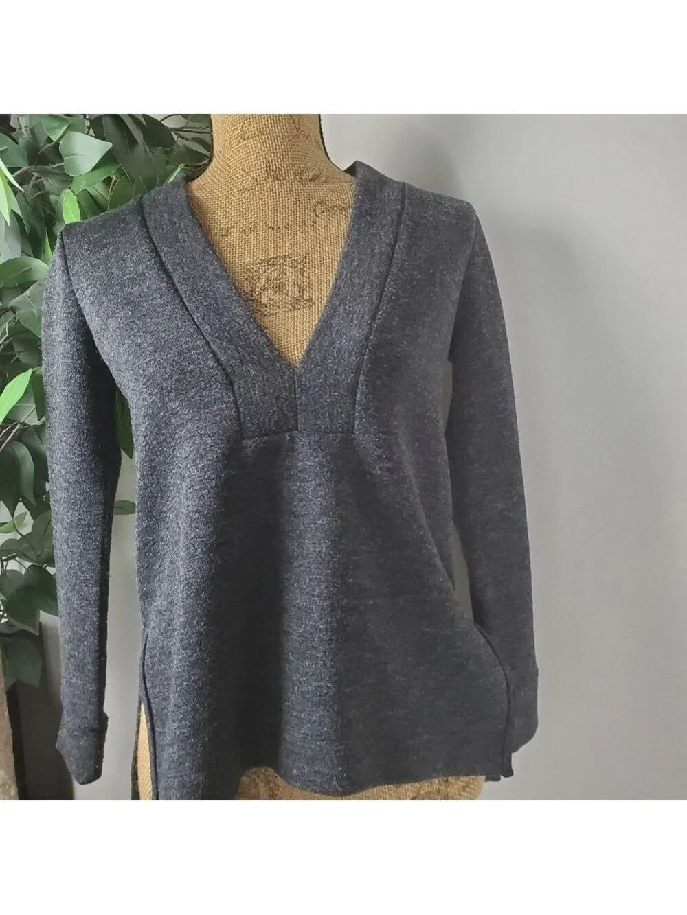 Madewell Low V Pullover Knit Sweater Gray Women's Size Extra Small
